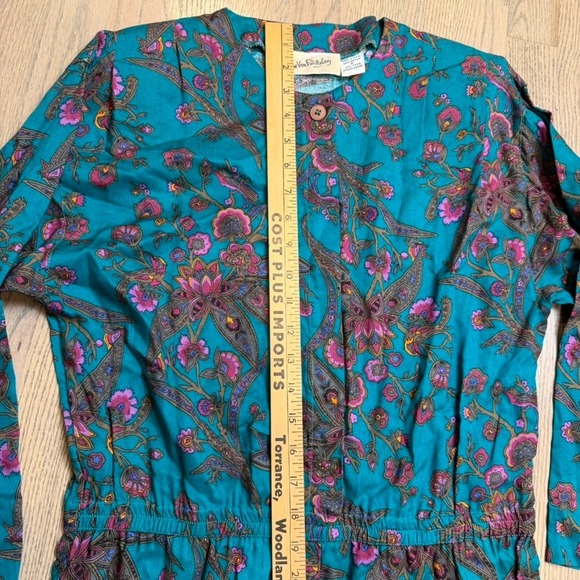 Diane Von Furstenberg Teal Paisley Floral Rayon Jumpsuit Playsuit 80s Size S - Picture 5 of 11